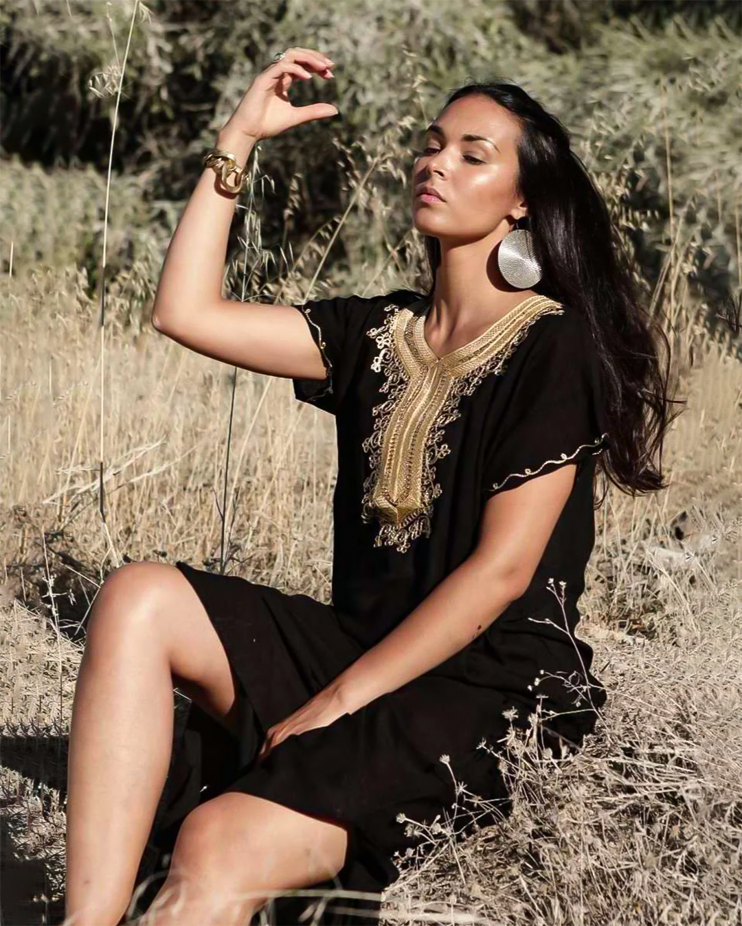Gandoura – Black Casual Kaftan with Gold Embroidery