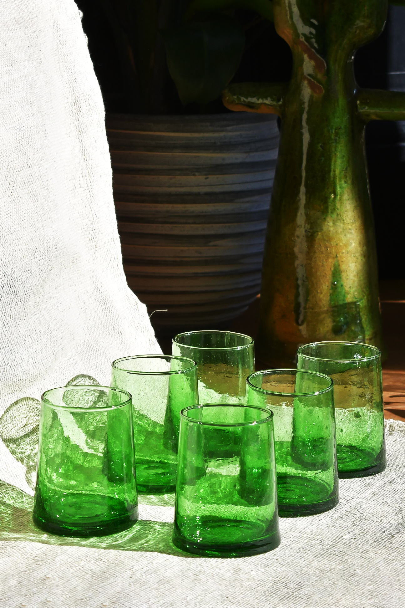 Set of 6 Moroccan Beldi Green Tumbler Glass