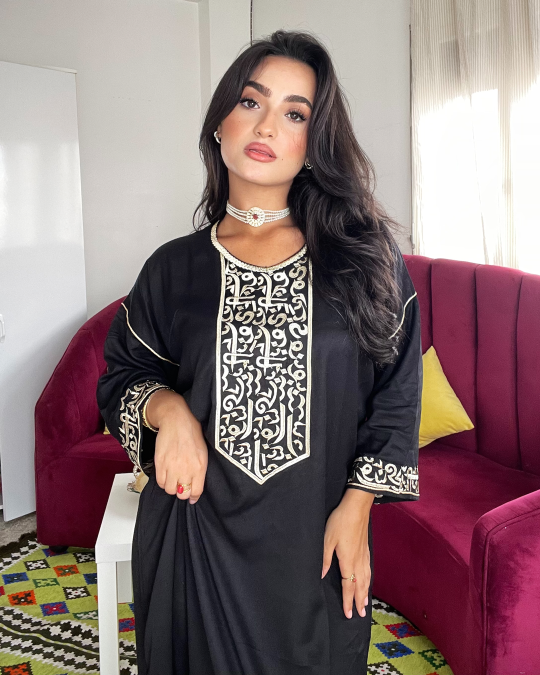 Gandoura – Robe Arabica Noire avec Broderie Dorée