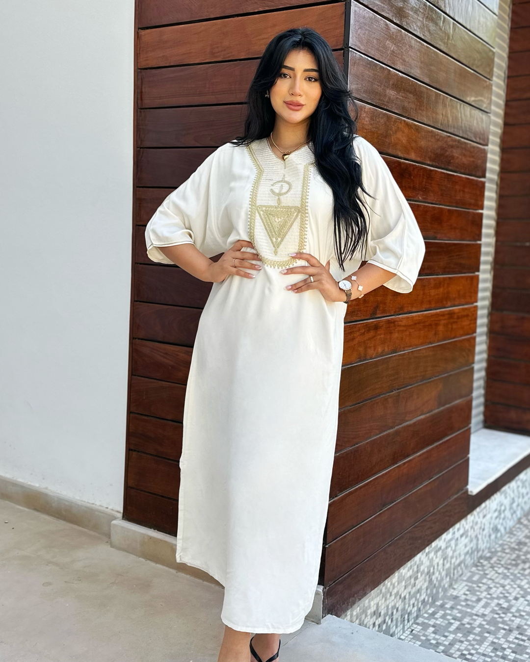 Gandoura – Tunique Beige Oversize au Motif Amazigh