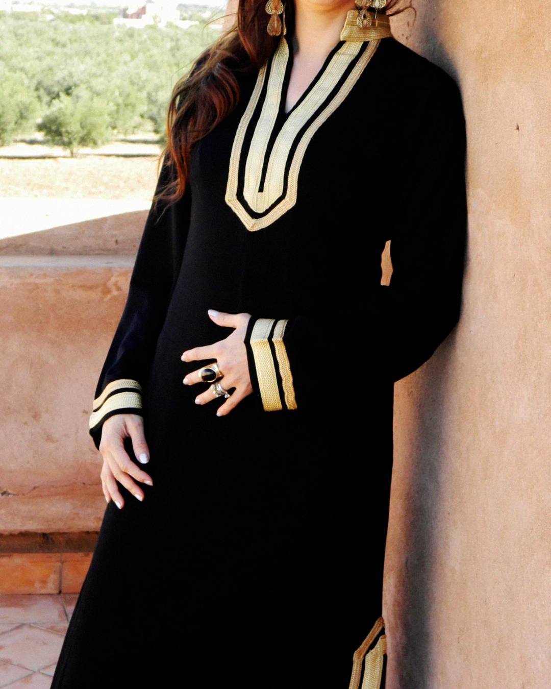 Gandoura – Robe Kaftan Noire Chic à Manches Longues