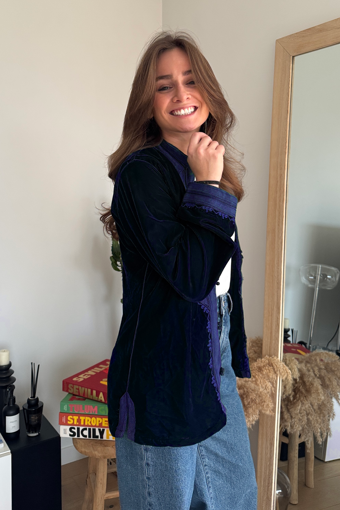 Velours Bleu Marine – Veste Bohème de Luxe