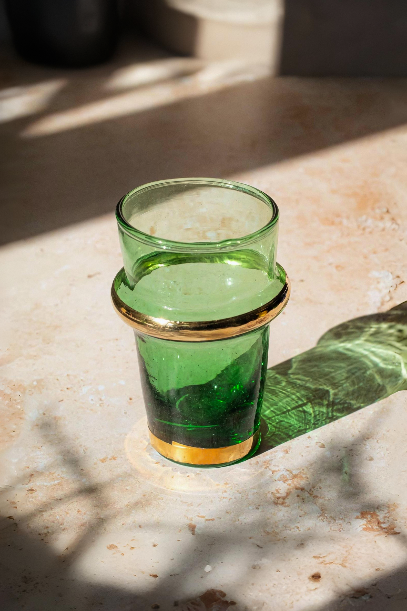 Set of 6 Beldi Green Glasses with Copper Accent