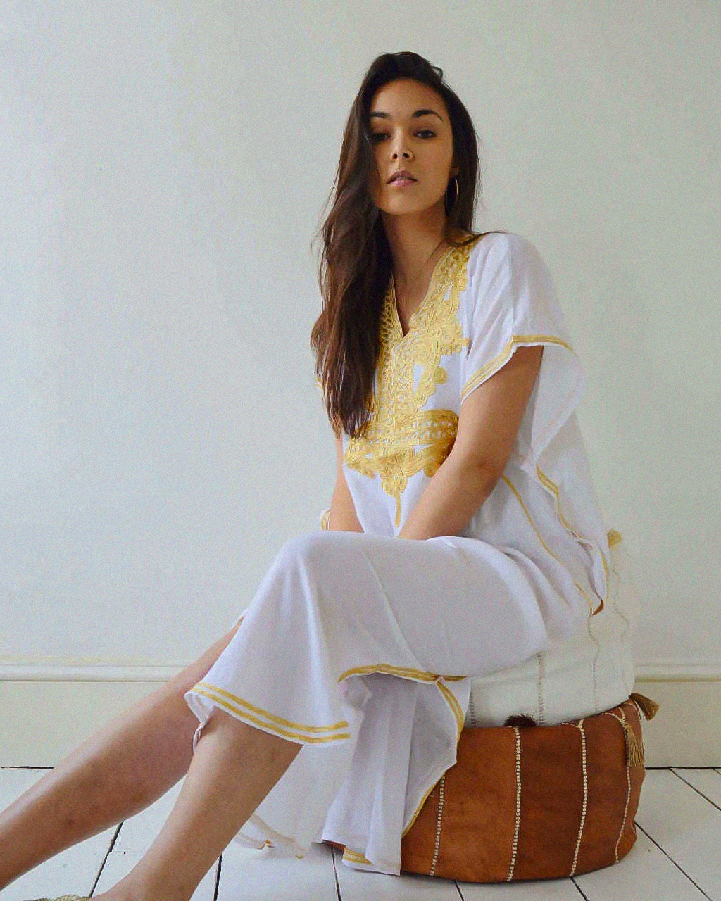 Gandoura – White Chic Kaftan with Gold Embroidery