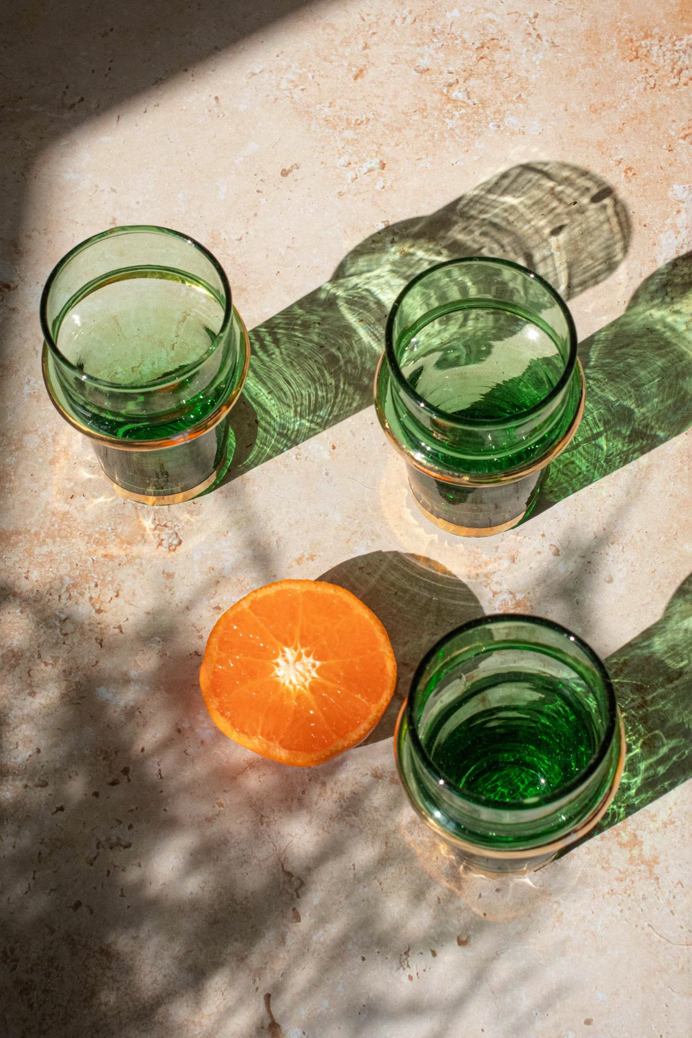 Set of 6 Beldi Green Glasses with Copper Accent