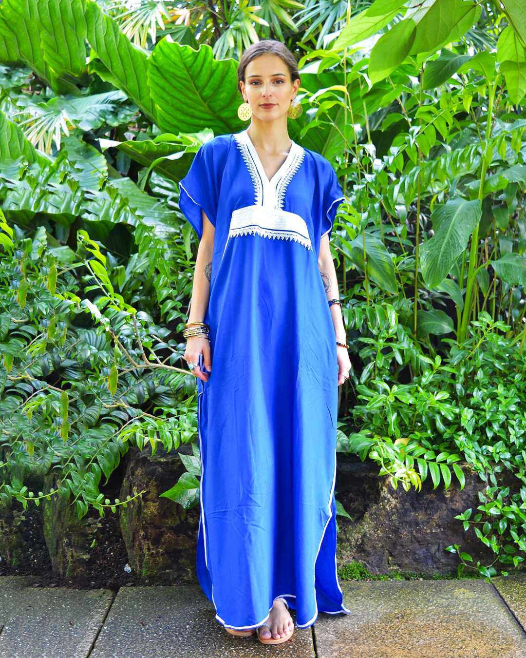Gandoura – Casual Blue Kaftan Dress with Silver Embroidery