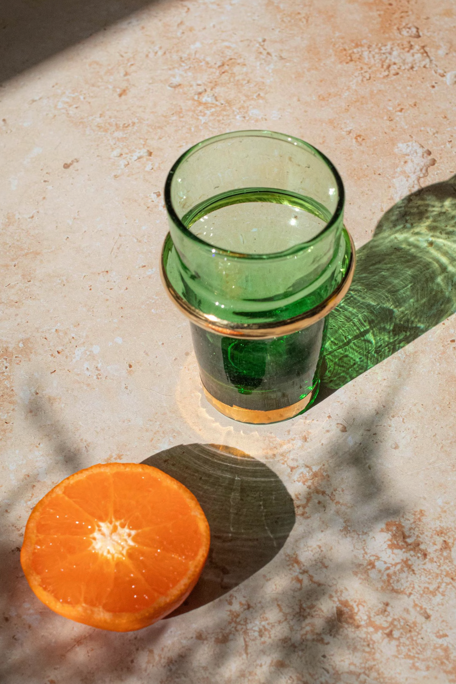 Set of 6 Beldi Green Glasses with Copper Accent