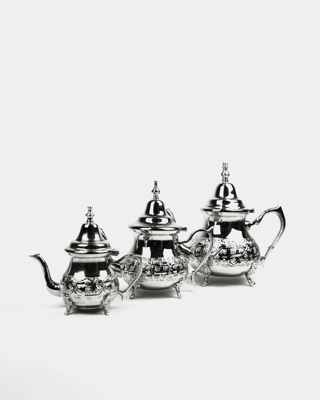 Moroccan Beldi Teapots with Legs in Silver