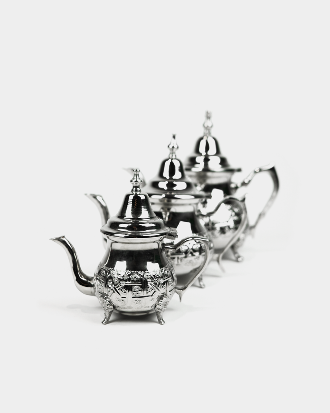 Moroccan Beldi Teapots with Legs in Silver