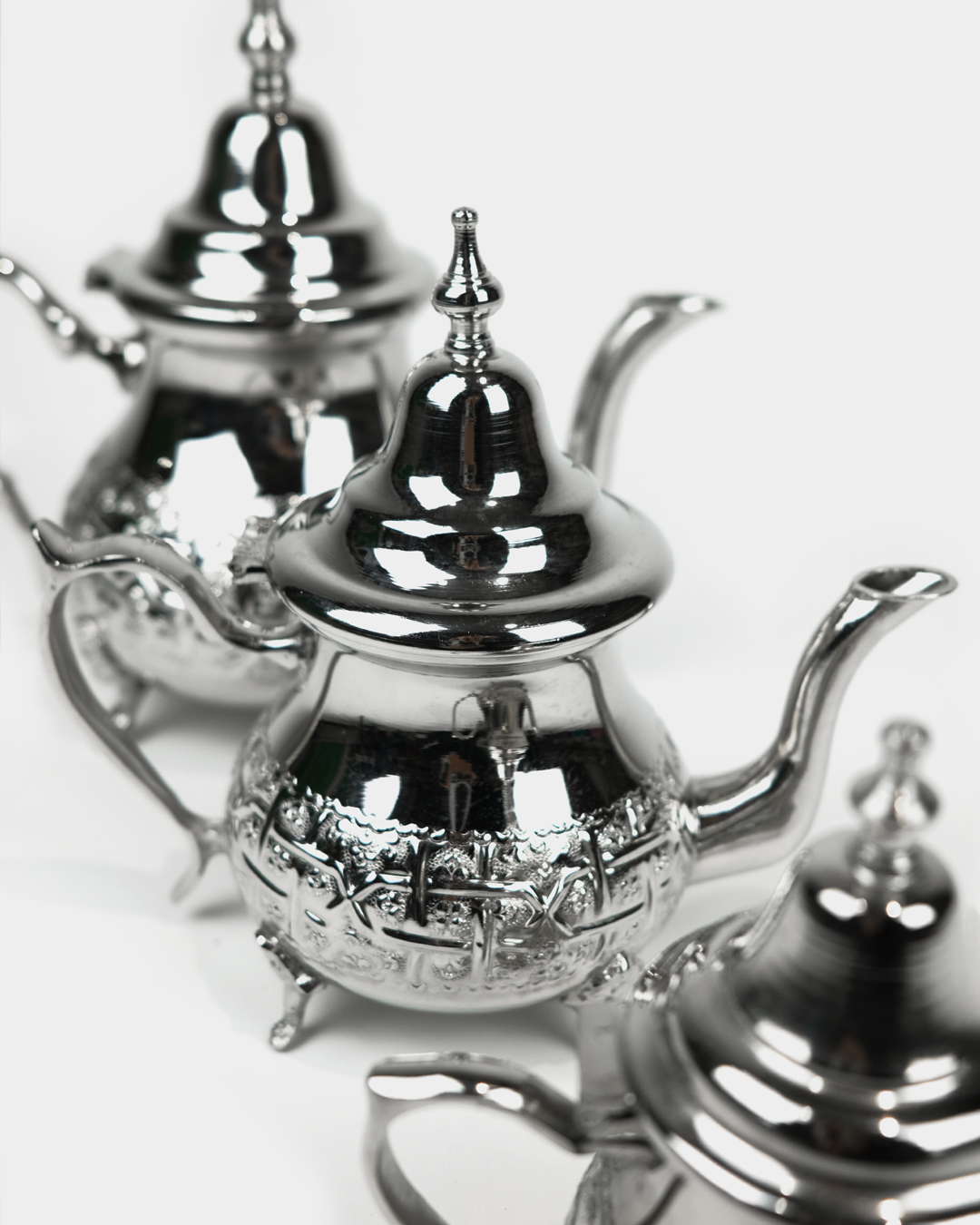 Moroccan Beldi Teapots with Legs in Silver