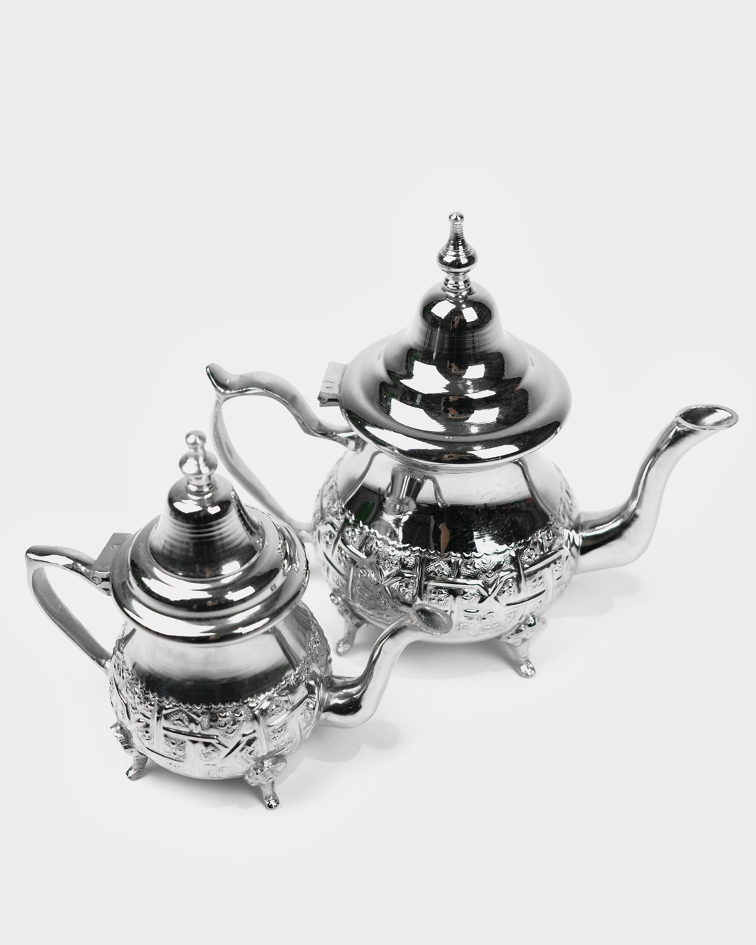 Moroccan Beldi Teapots with Legs in Silver