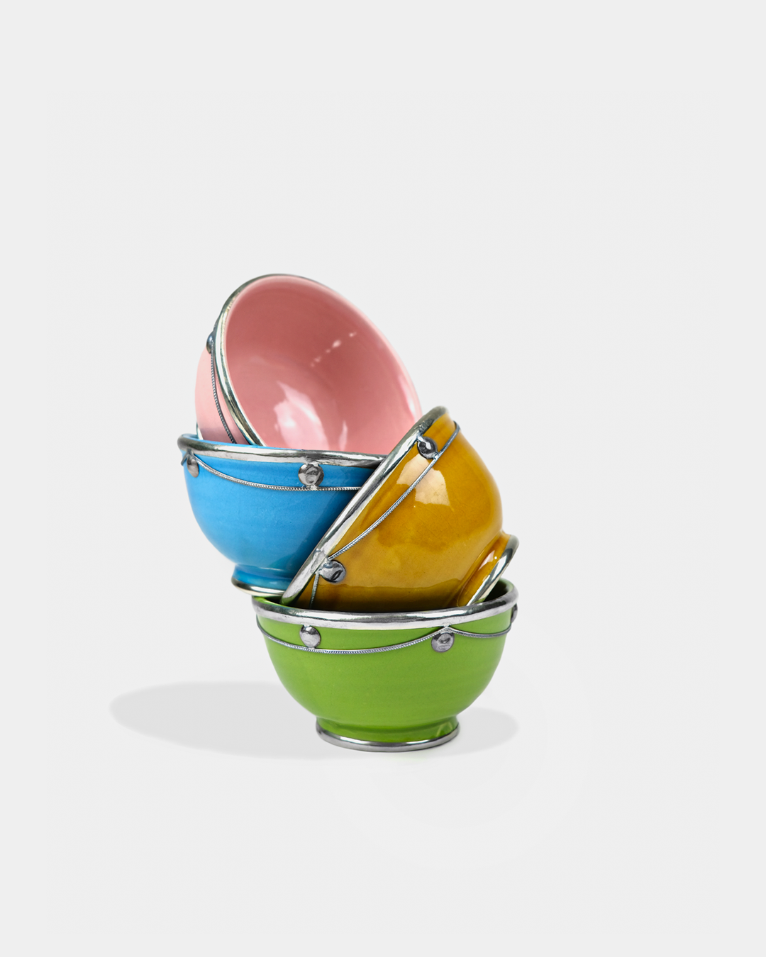 Moroccan Beldi Ceramic Bowls with Silver Design