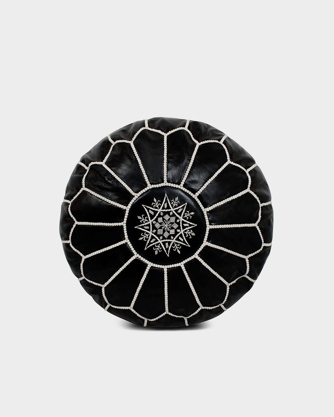 Pouf Marocain en Cuir avec Broderie Traditionnelle