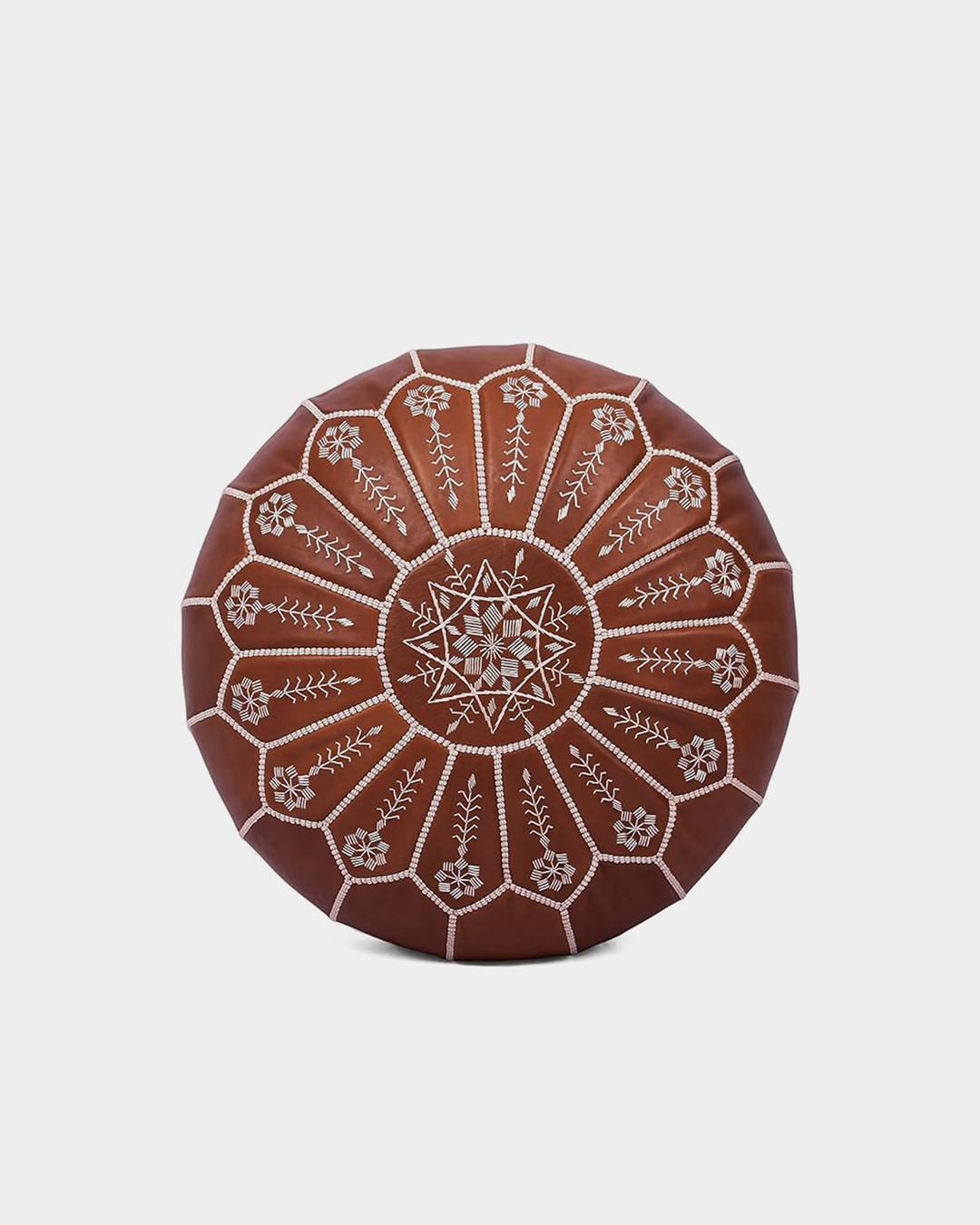 Moroccan Ottoman Leather Pouf Embroidered