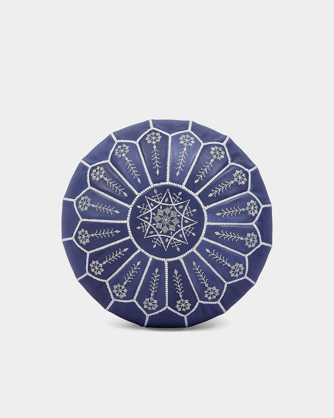 Moroccan Ottoman Leather Pouf Embroidered