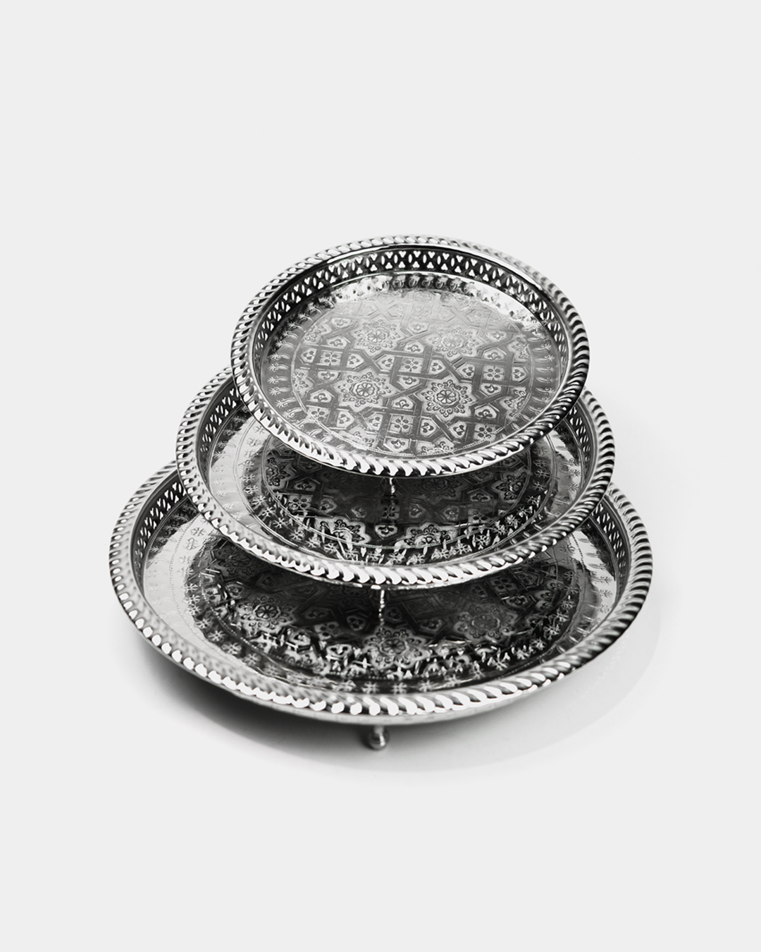 Moroccan Beldi Tray with Legs in Silver