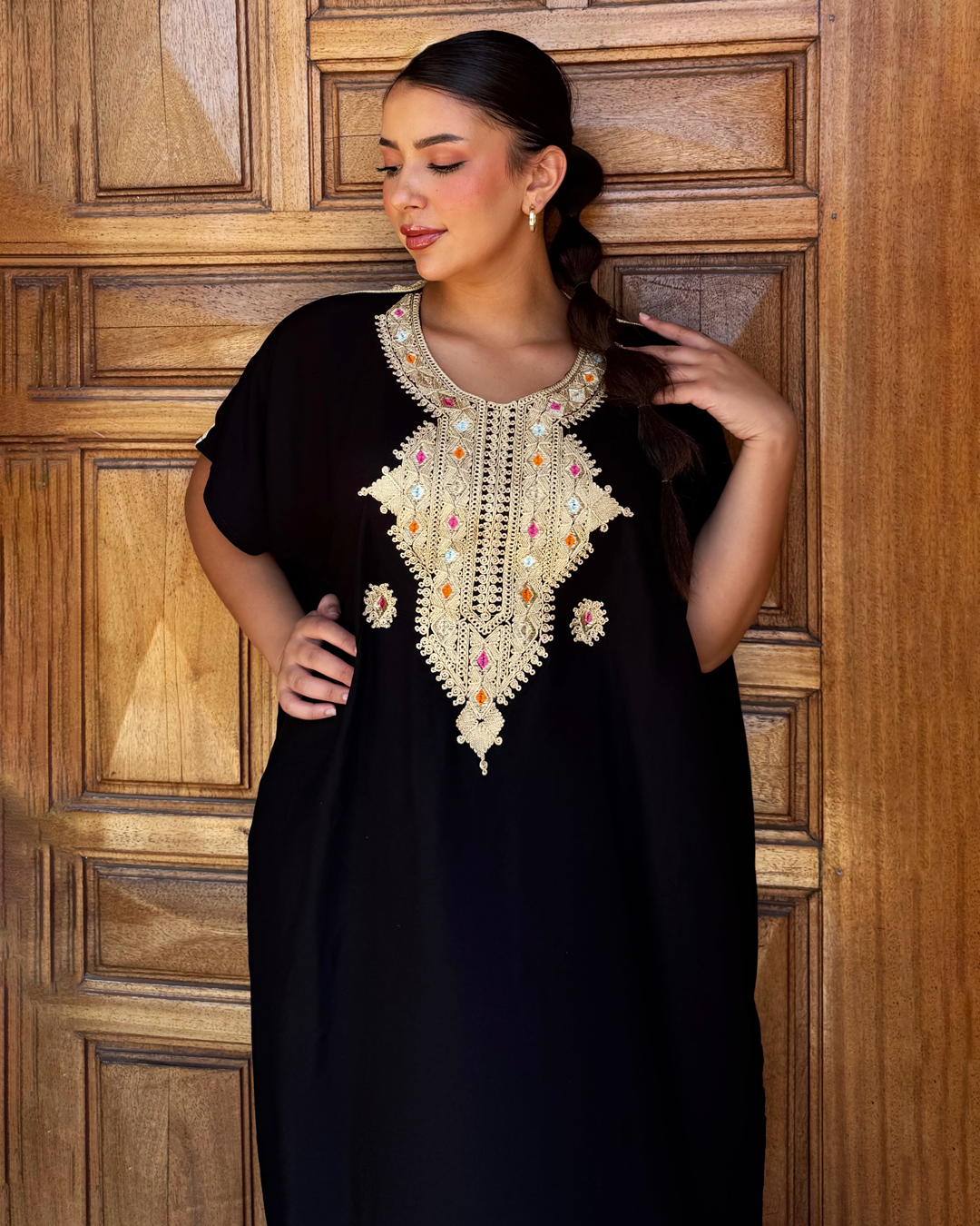 Gandoura – Robe Noir Oversize avec Broderie Amazigh