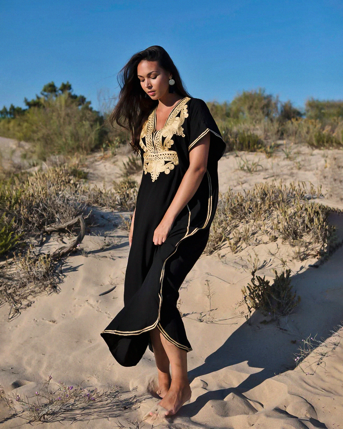 Gandoura – Black Moroccan Chic Kaftan with Gold Embroidery
