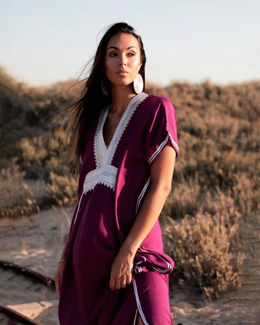 Gandoura – Elegant Violet Kaftan Dress with Embroidery