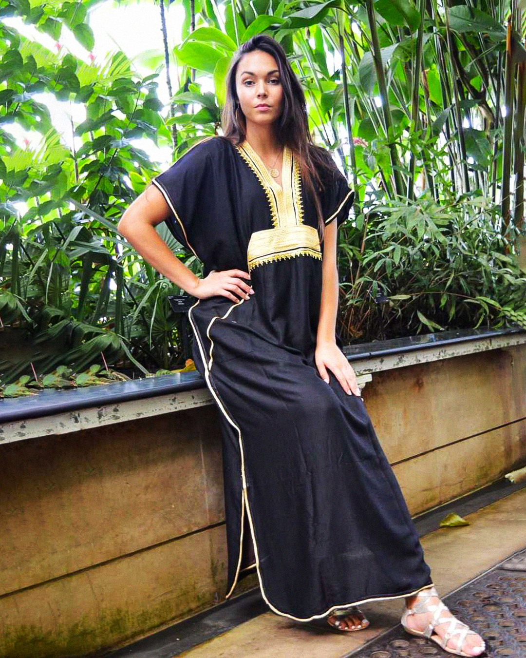 Gandoura – Elegant Black Kaftan Dress with Golden Embroidery