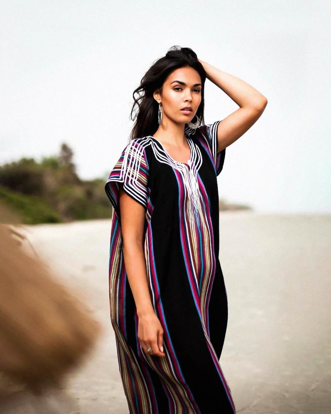 Gandoura – Boho Dress in Black with Stripes