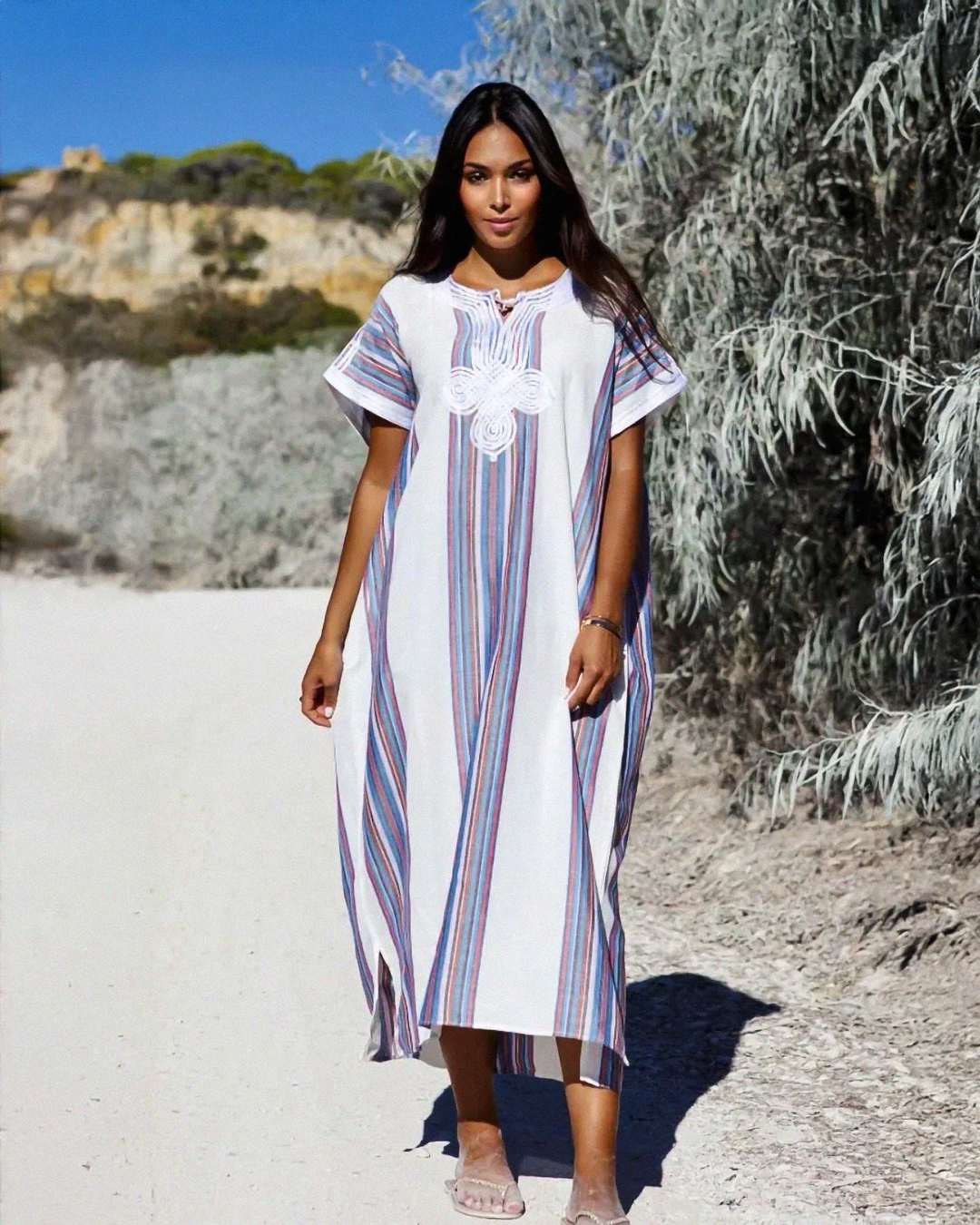Gandoura – White Casual Summer Dress with Stripes