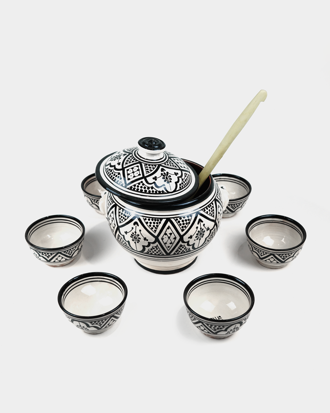Soupière Harira Marocaine avec 6 Bols en Motifs Zwak
