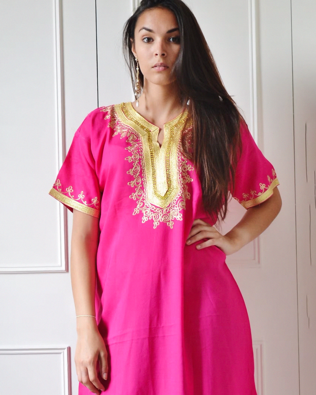 Gandoura – Rose Casual Kaftan with Gold Embroidery