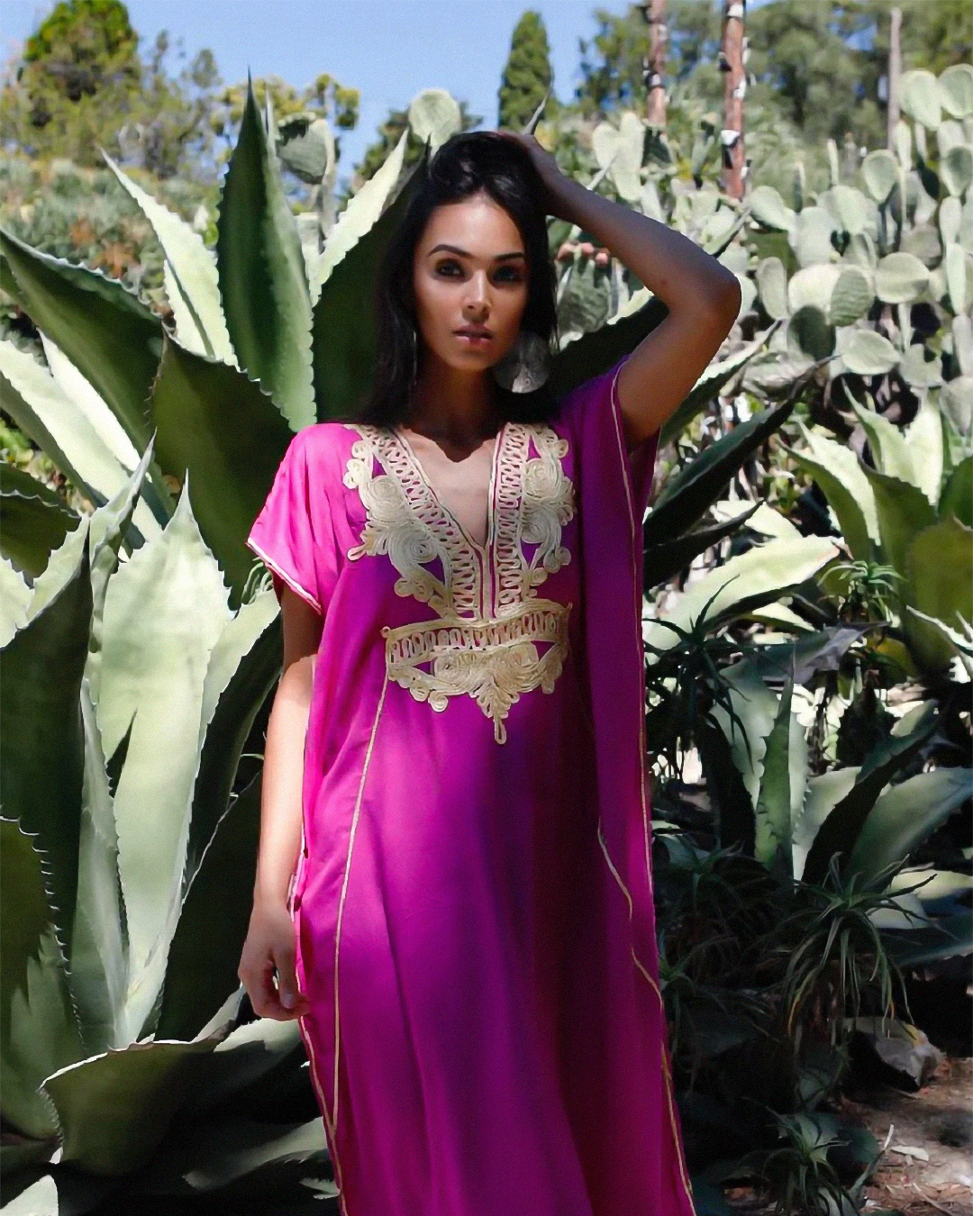 Gandoura – Rose Moroccan Chic Kaftan with Gold Embroidery