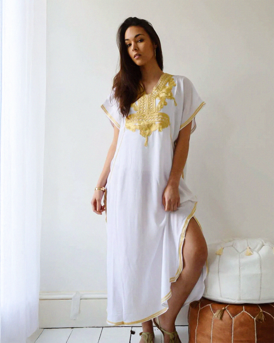 Gandoura – White Chic Kaftan with Gold Embroidery