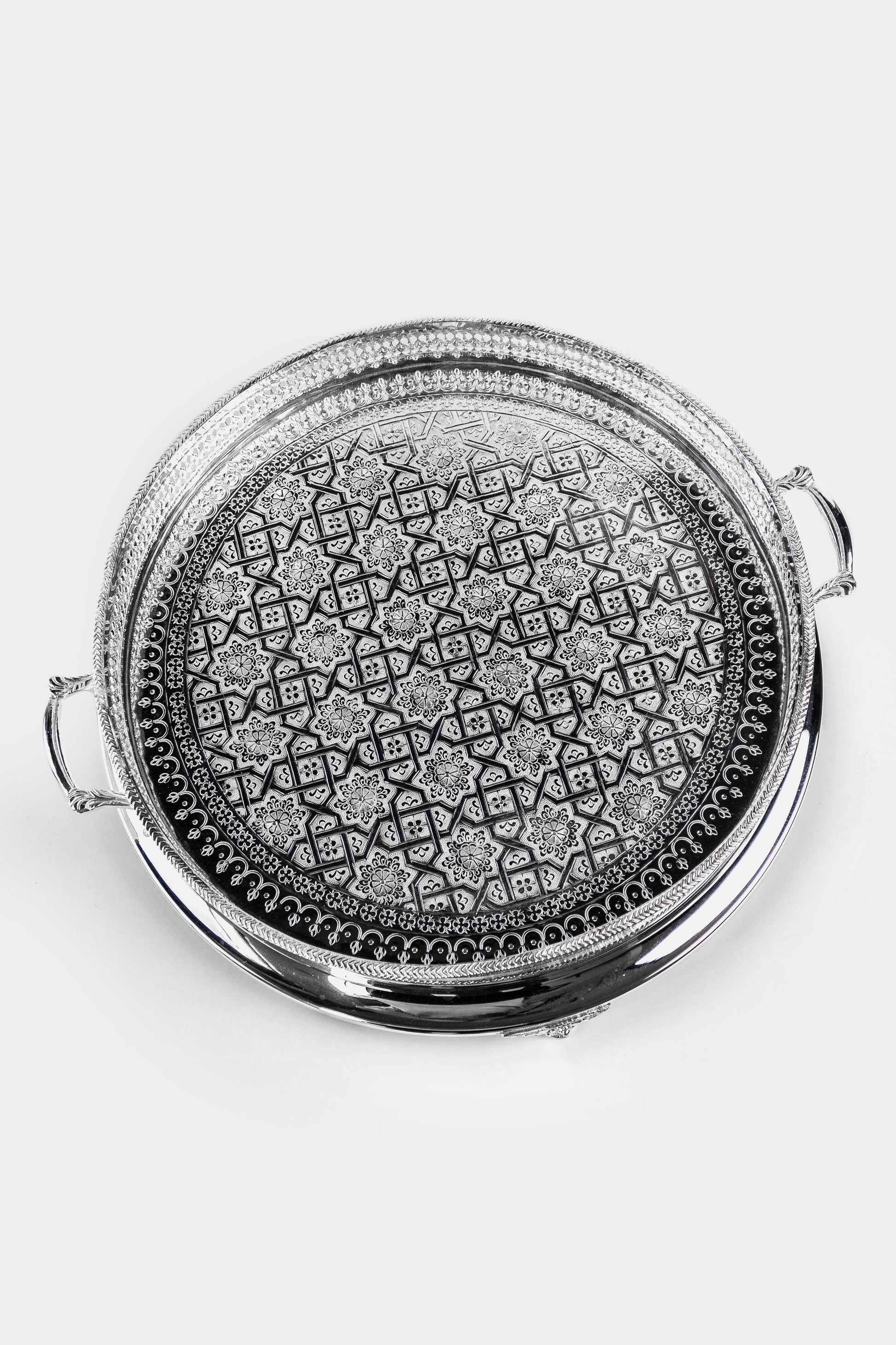 Moroccan Beldi Serving Tray in Silver