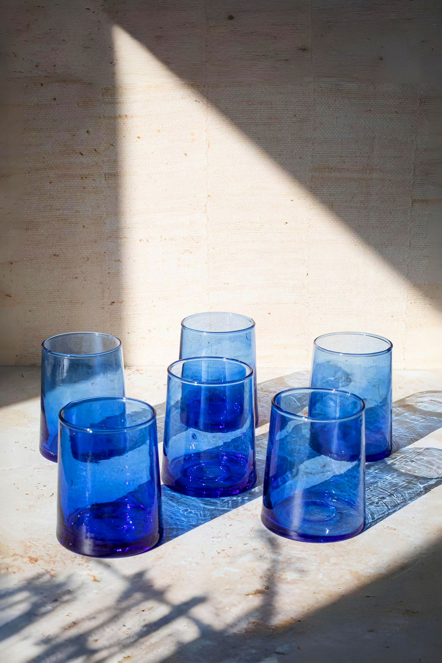 Set of 6 Moroccan Beldi Blue Tumbler Glass