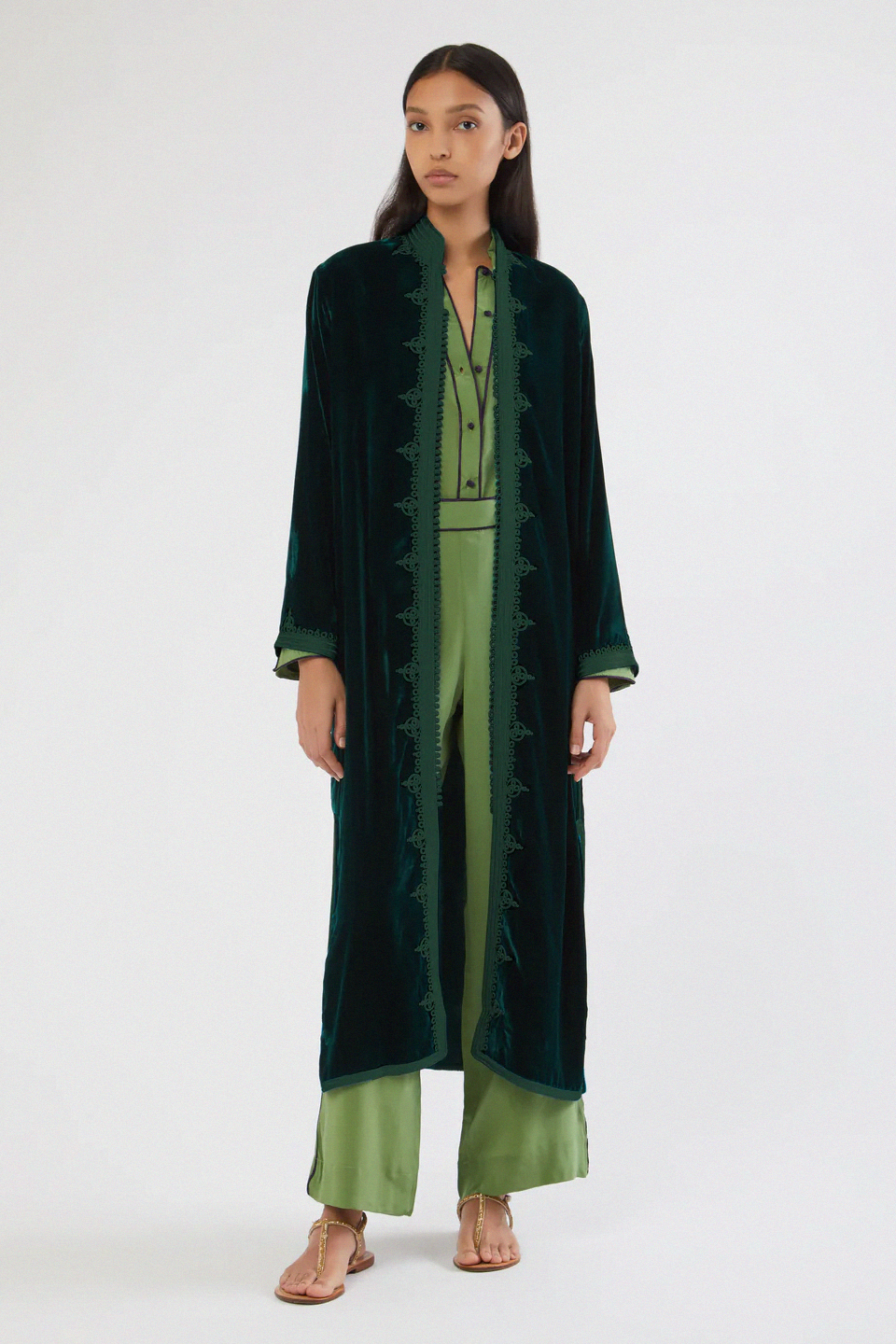 Velours – Manteau Bohème aux aux Broderies Ton sur Ton