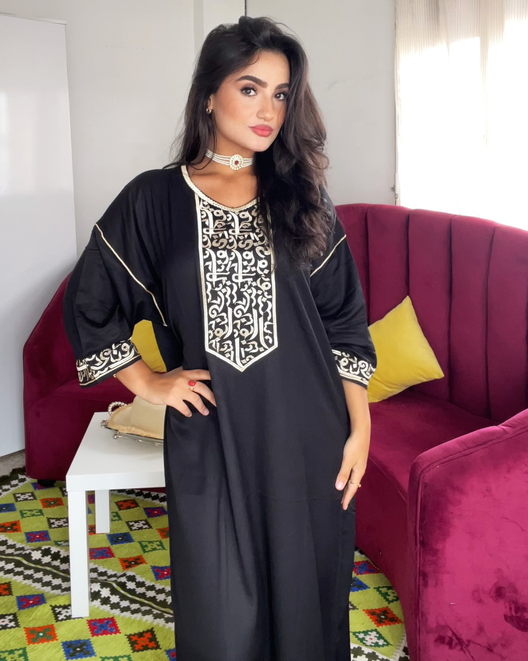 Gandoura – Robe Arabica Noire avec Broderie Dorée