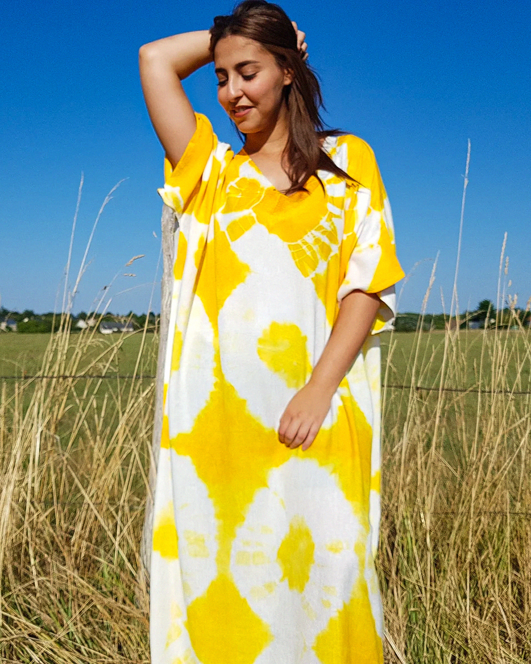 Gandoura Amazighe Jaune Soleil – Robe d'Été Ample Oversize