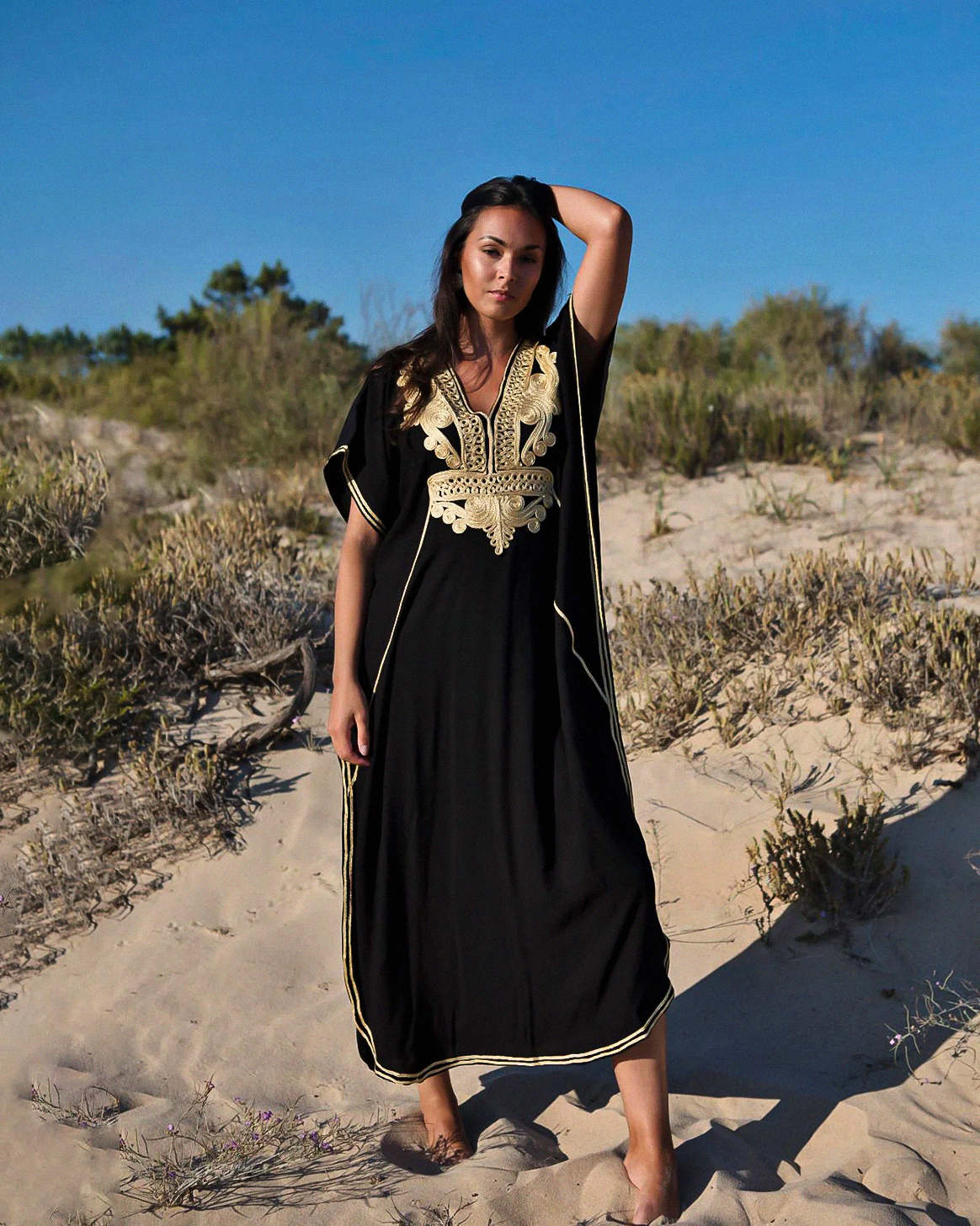 Gandoura – Black Moroccan Chic Kaftan with Gold Embroidery