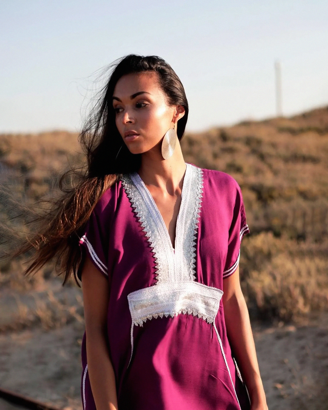 Gandoura – Elegant Violet Kaftan Dress with Embroidery