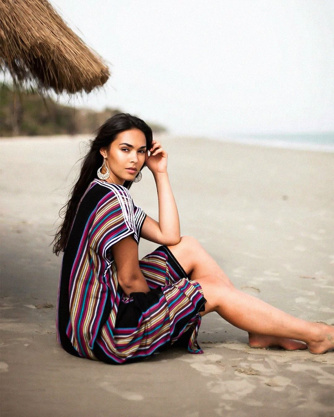 Gandoura – Boho Dress in Black with Stripes