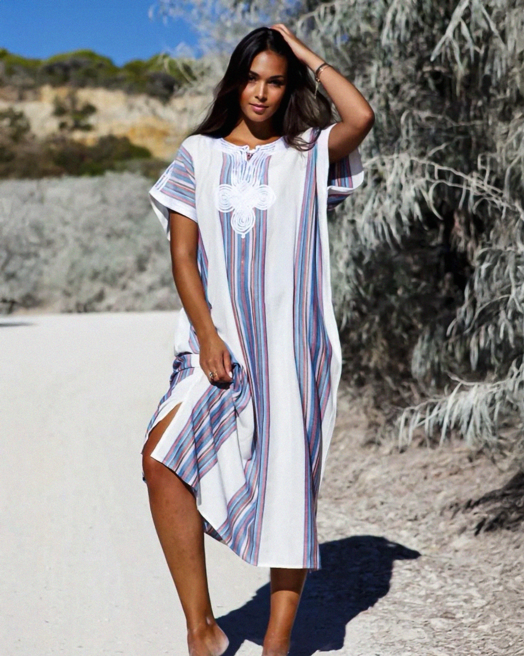 Gandoura – White Casual Summer Dress with Stripes