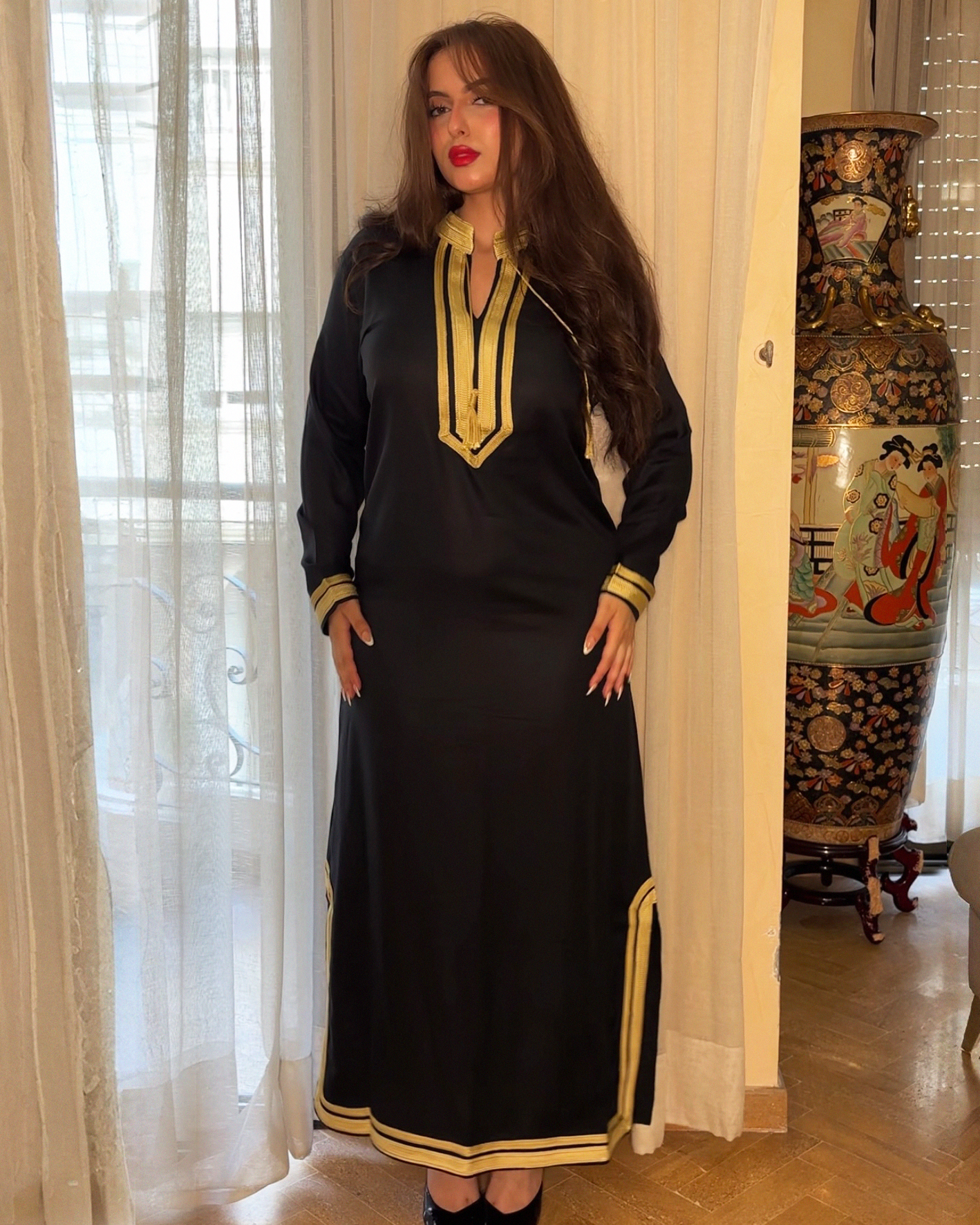 Kaftan – Robe Tunique Chic Noir à Manches Longues
