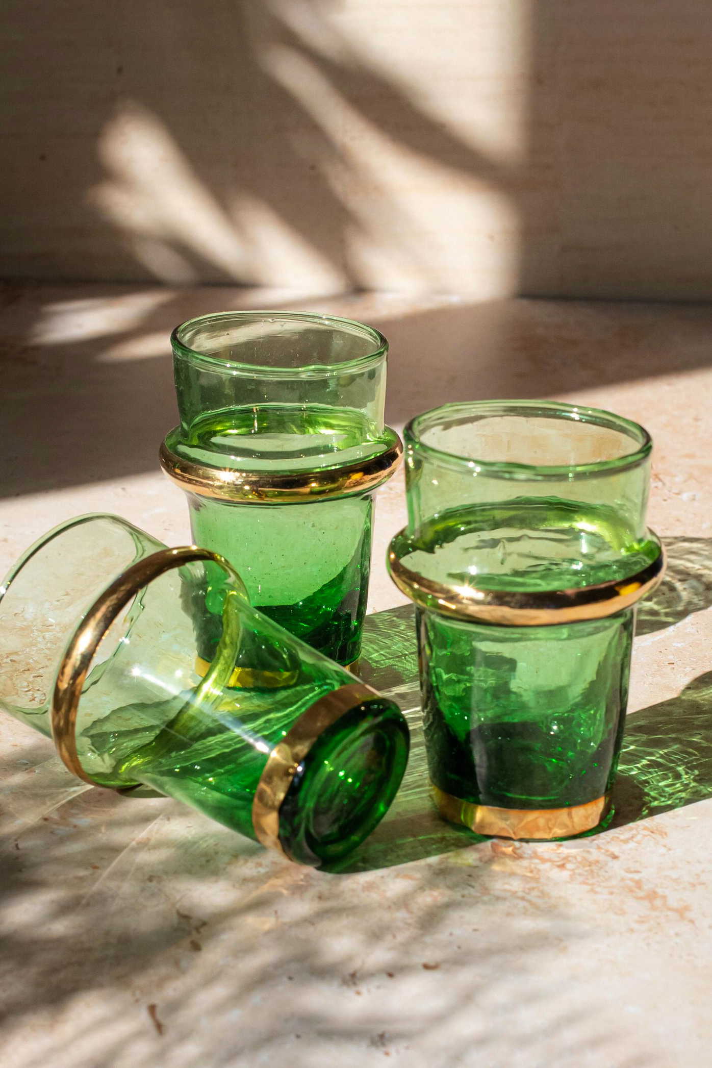 Set of 6 Beldi Green Glasses with Copper Accent