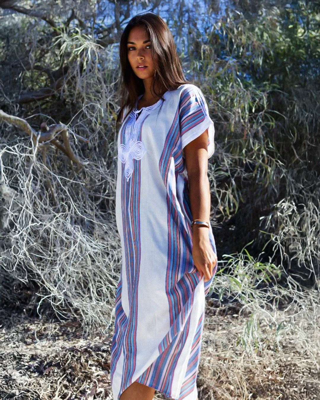 Gandoura – White Casual Summer Dress with Stripes