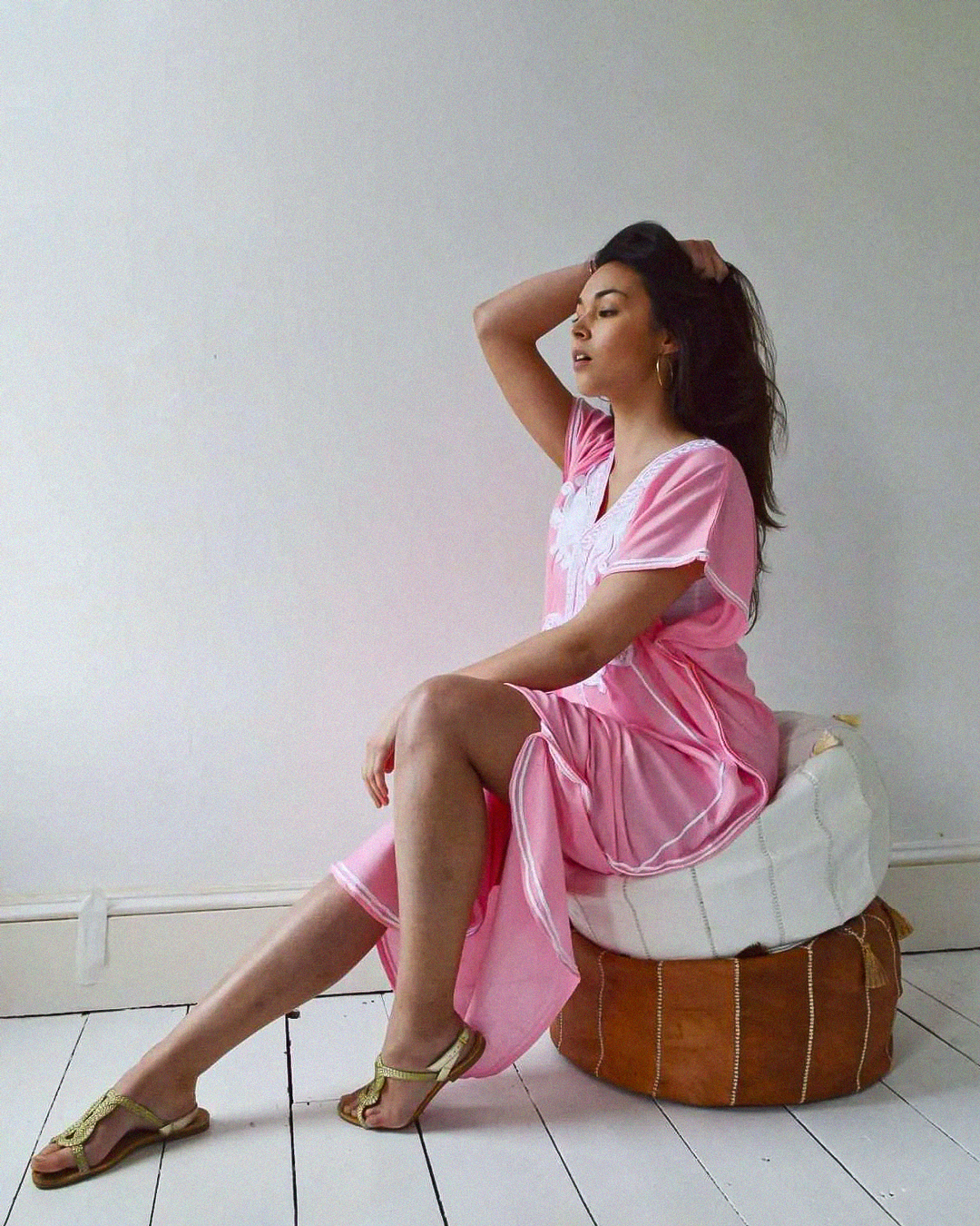 Gandoura – Pink Casual Kaftan with Embroidery