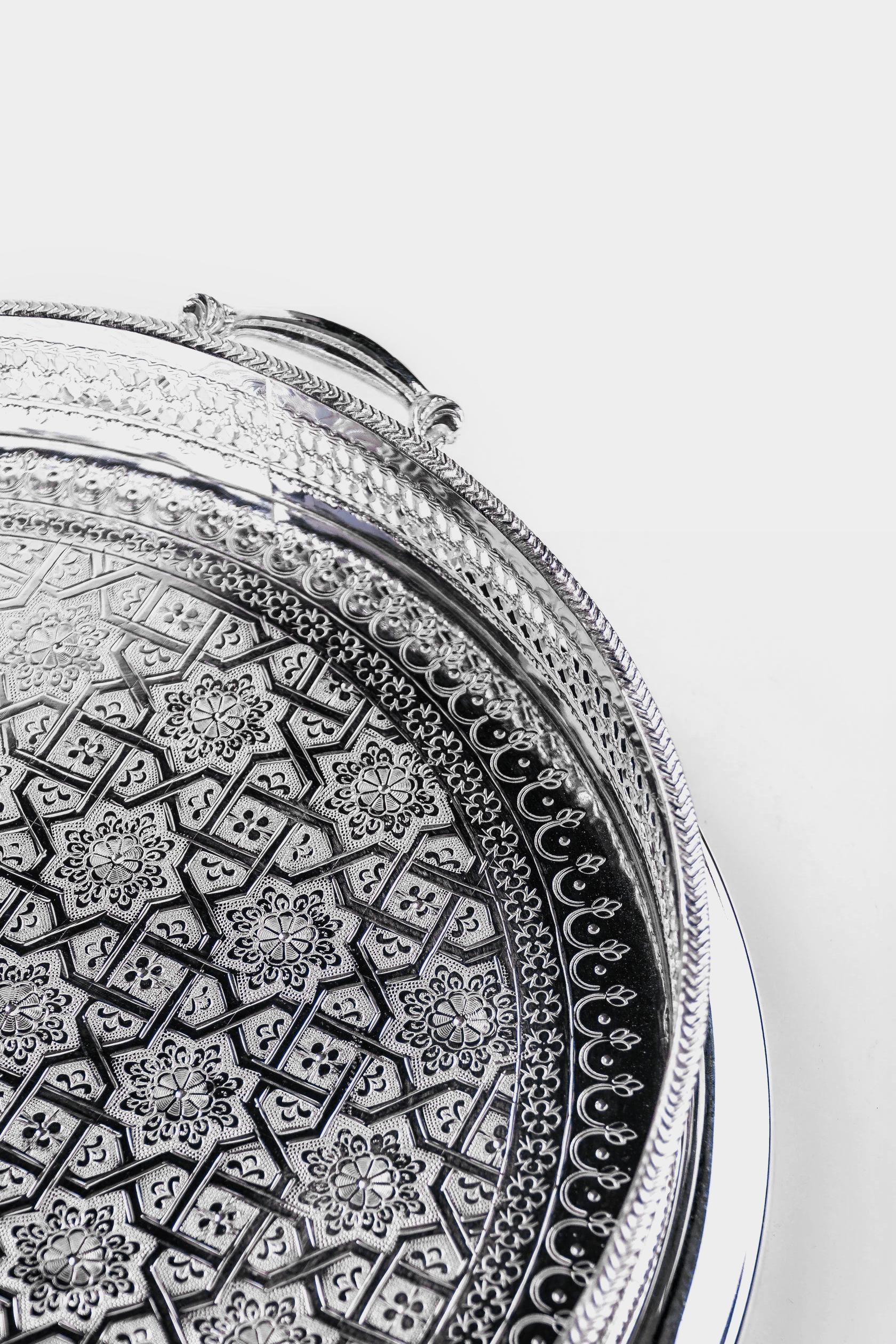 Moroccan Beldi Serving Tray in Silver