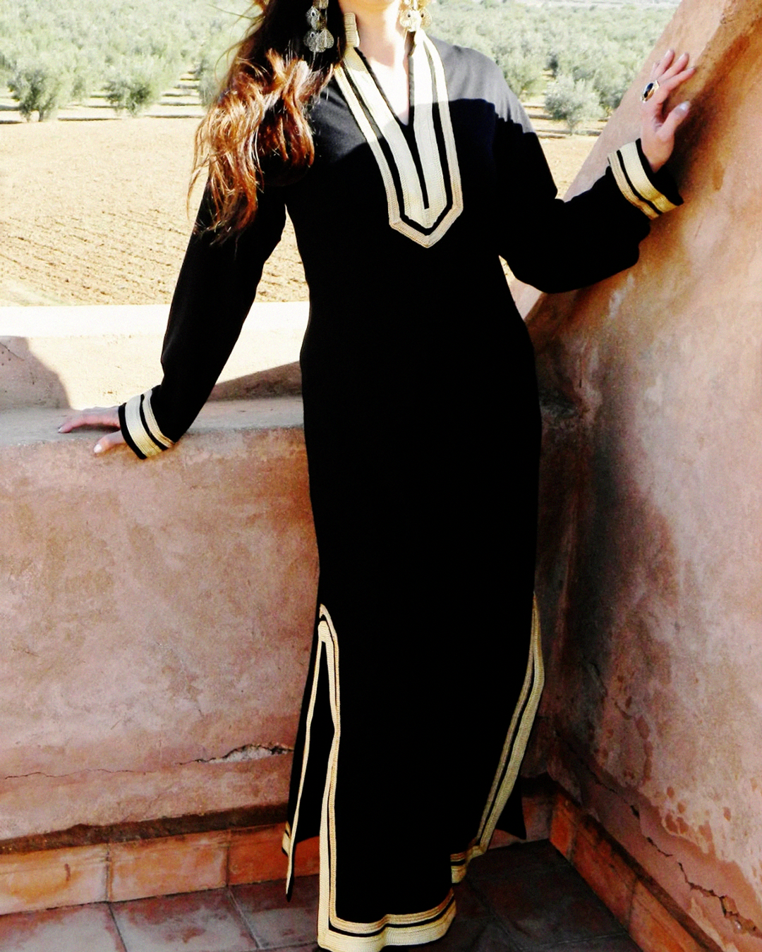 Gandoura – Robe Kaftan Noire Chic à Manches Longues