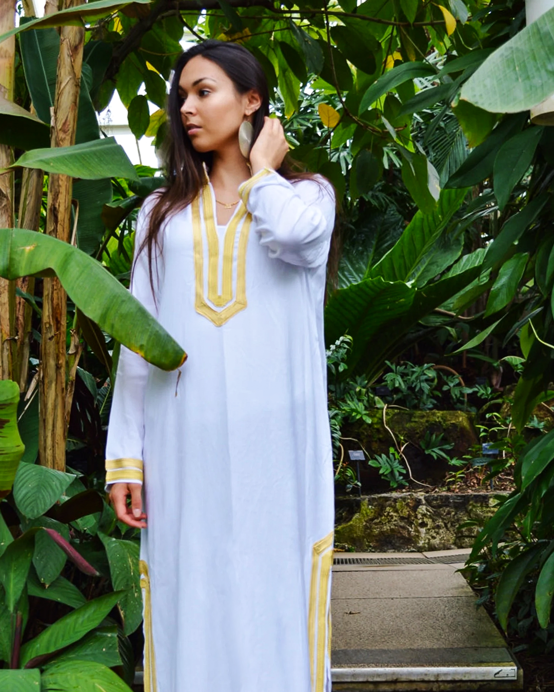 Gandoura – Robe Kaftan Blanche Chic à Manches Longues