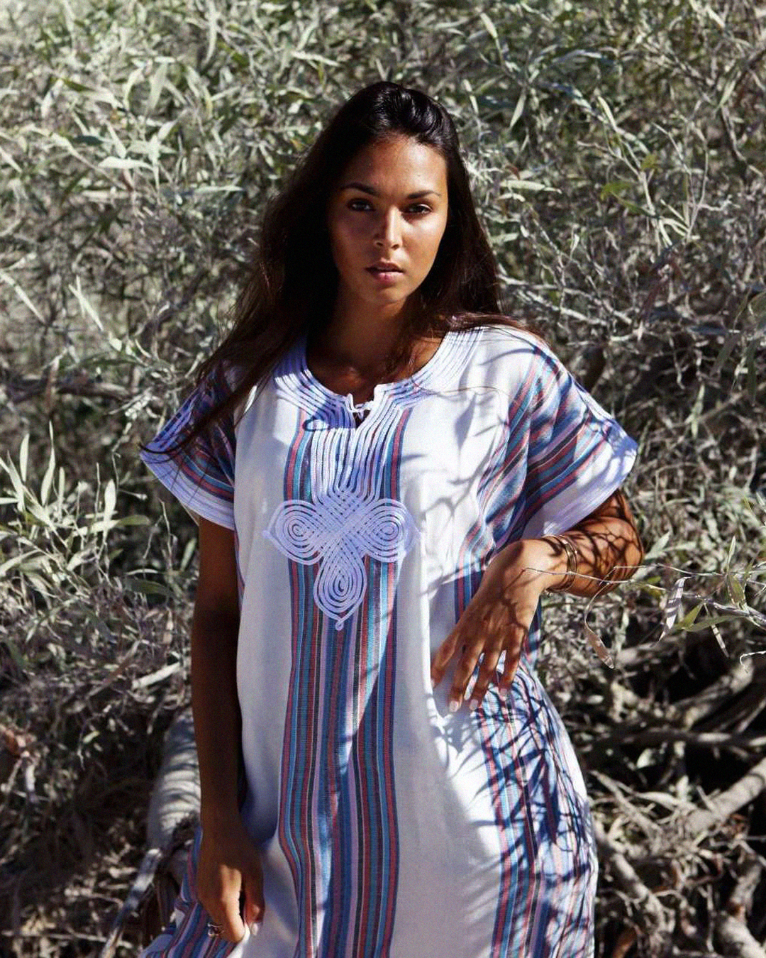 Gandoura – White Casual Summer Dress with Stripes