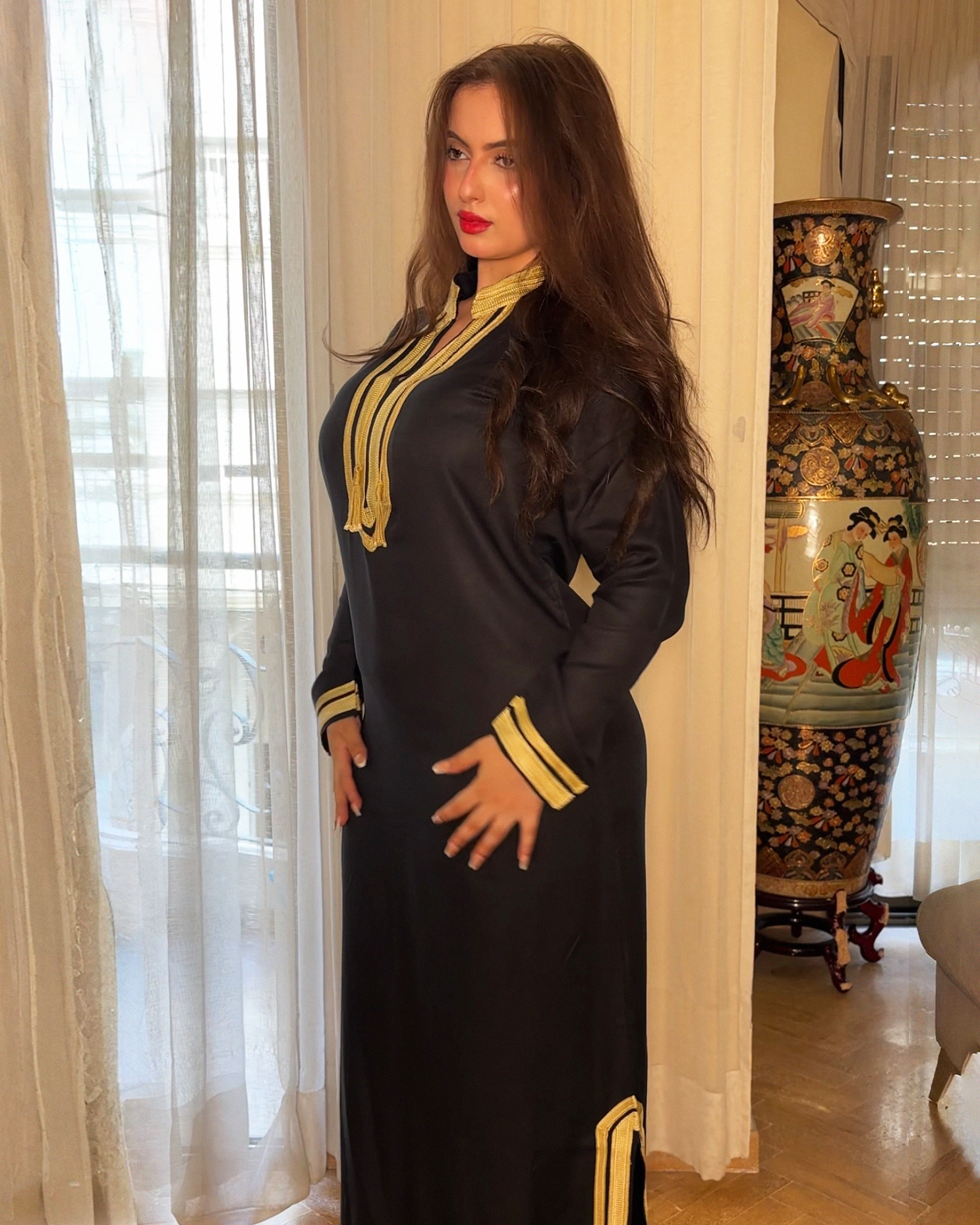 Kaftan – Robe Tunique Chic Noir à Manches Longues