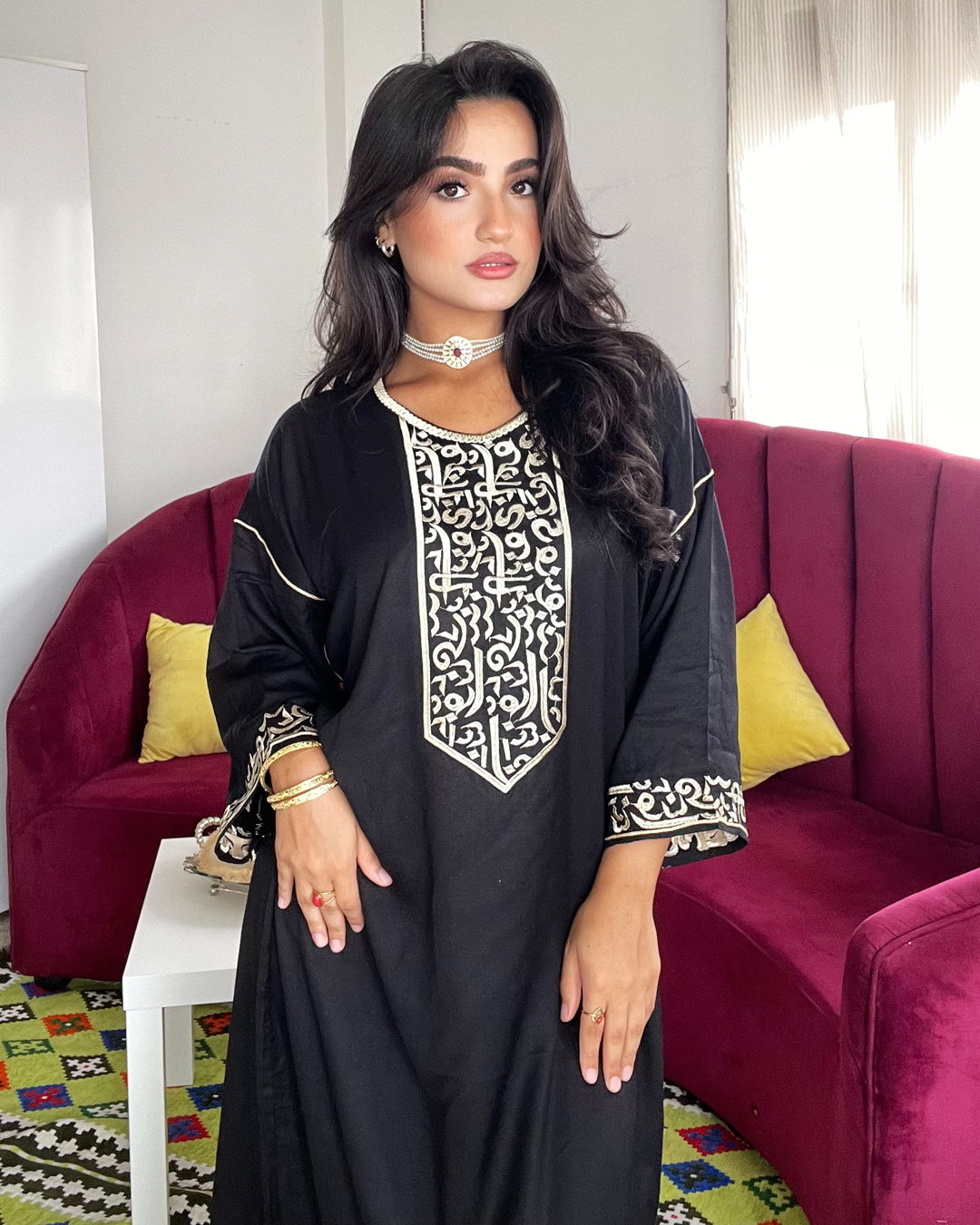 Gandoura – Robe Arabica Noire avec Broderie Dorée