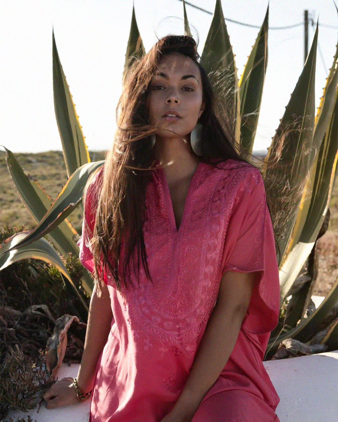 Gandoura – Pink Casual Berber Kaftan with Embroidery